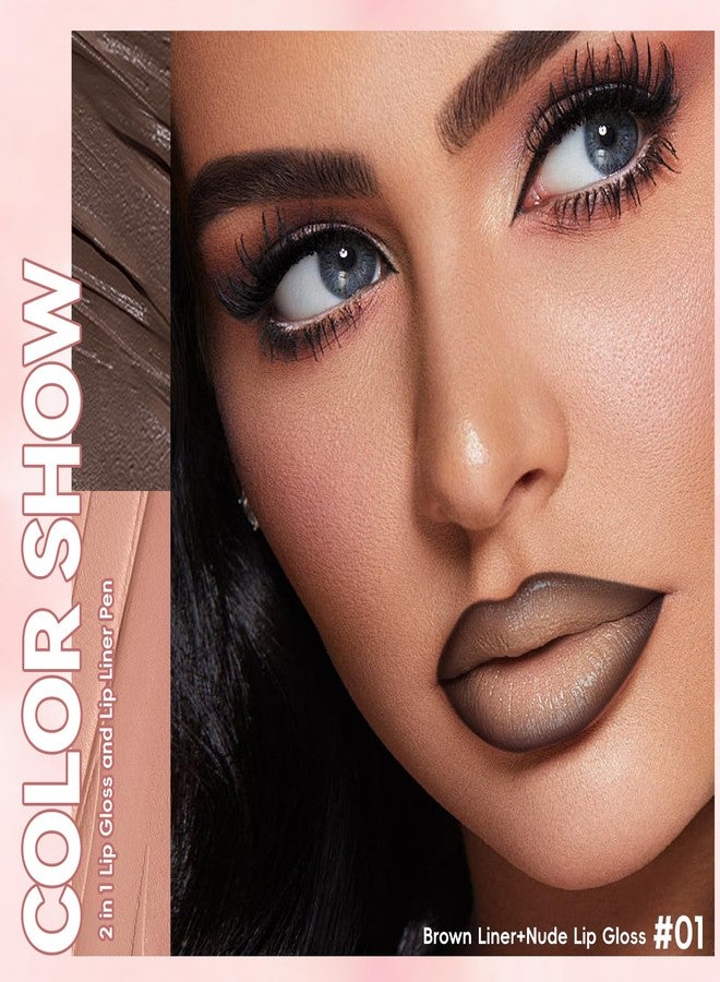 Noerrors 3pcs Lip Combo Sets for Black Women, 2 in 1 Dual-End Lip Liner and Gloss Kit, Nude Brown Pink Lips Liner Combo Moisturizing Plumping Ombre Gradual Lips Makeup #Set A - Image 2